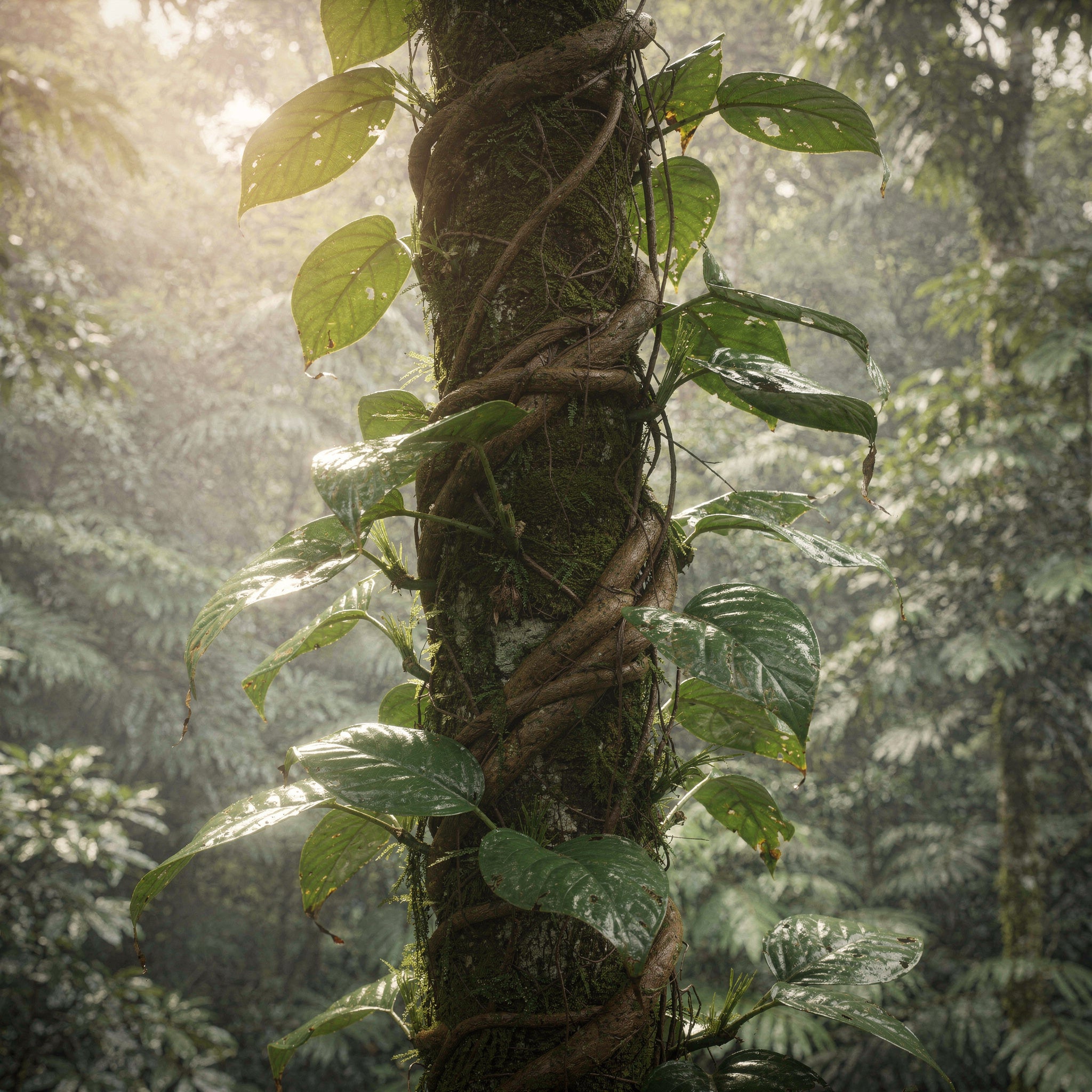 Regnskogens krontak i Amazonas där Banisteriopsis muricata växer