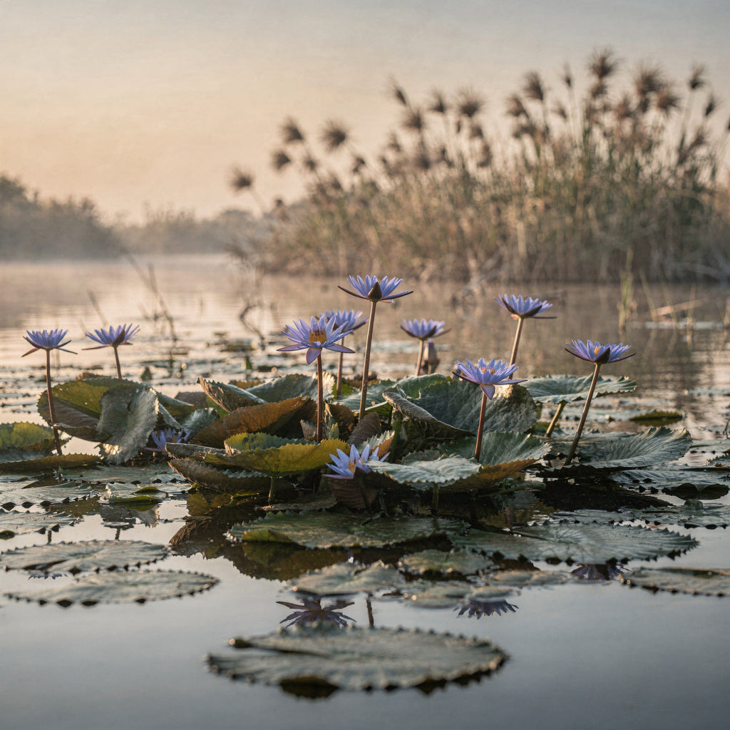 Blå näckrosor, Nymphaea caerulea, i sin naturliga vattenmiljö