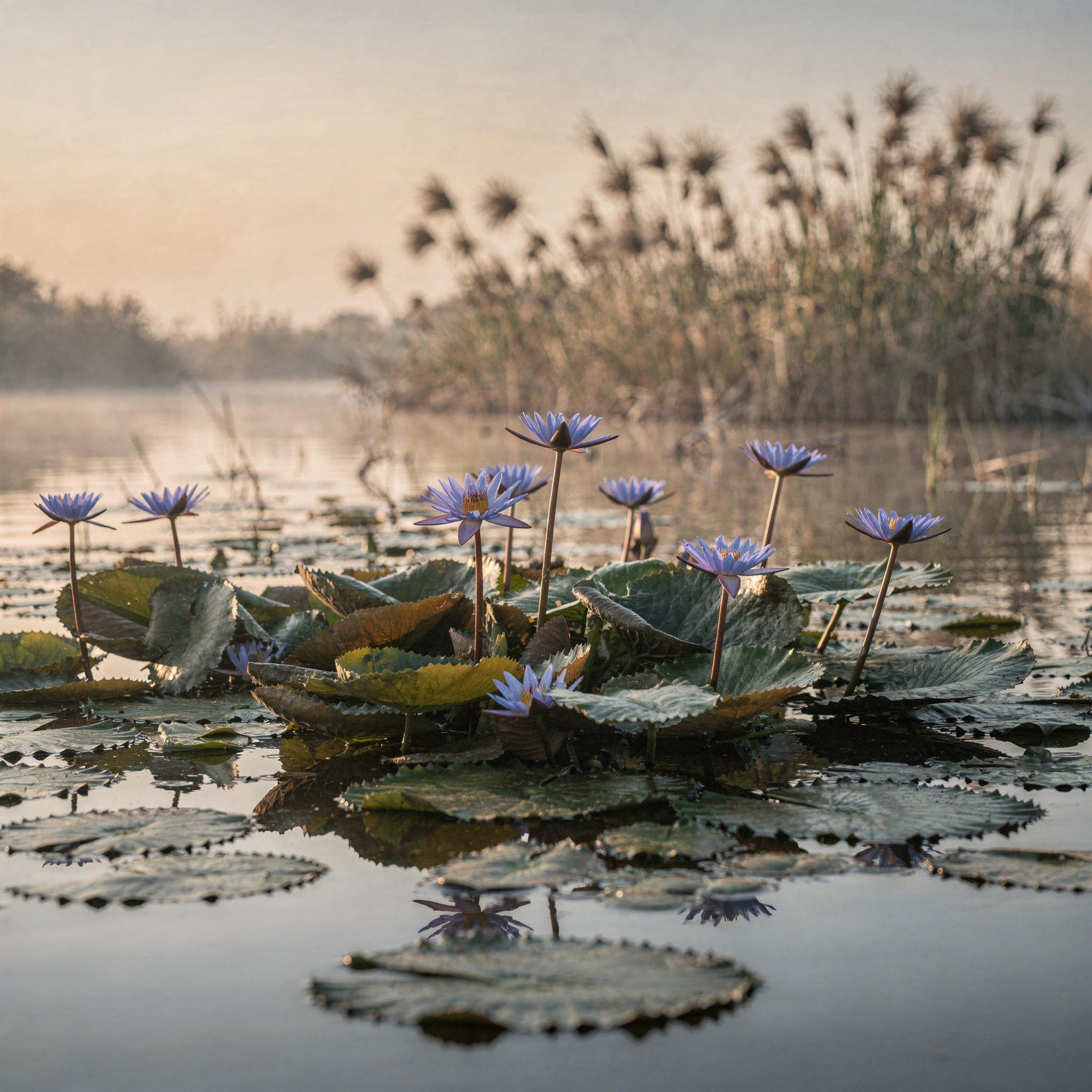 Blå näckrosor, Nymphaea caerulea, i sin naturliga vattenmiljö