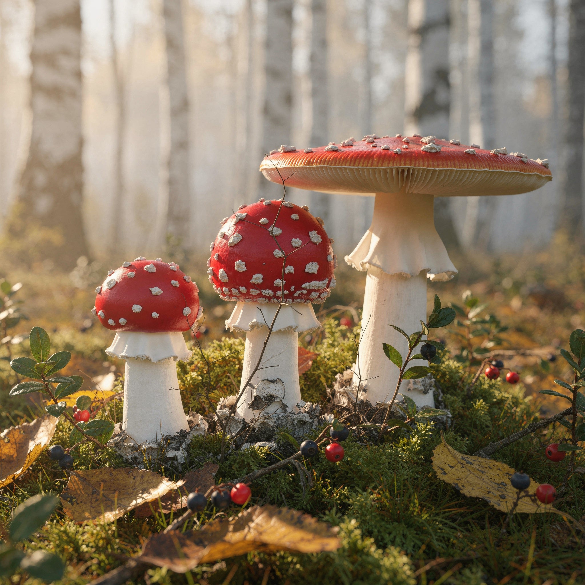 Röd flugsvamp, Amanita muscaria, i barrskog